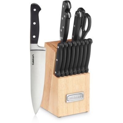Image showing  Advantage 14 Pc. Triple-Rivet Cutlery Set and Wood Storage Block - Black Handles
