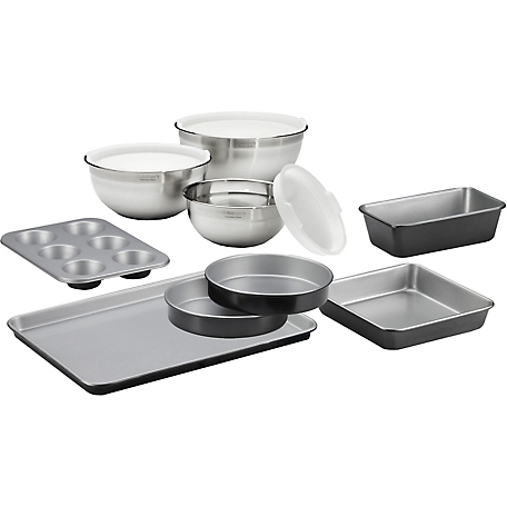 Cuisinart Chefs Classic 6-Piece Non-Stick Bakeware Set and 3 Stainless Steel Mixing Bowls with Lids