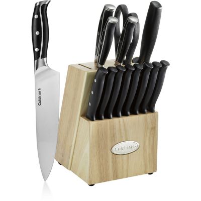 Slege 15pcs Kitchen Knife Set with Block, Sharpener and Scissor, Stainless  Steel Knives with Extre-light Straw Handle