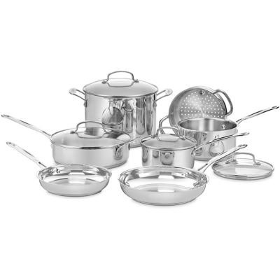 Cuisinart 11 pc. Chef's Classic Stainless Cookware Set with Tempered-Glass Flavor Lock Lids