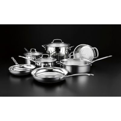 Image showing  11 pc. Chef's Classic Stainless Cookware Set with Tempered-Glass Flavor Lock Lids