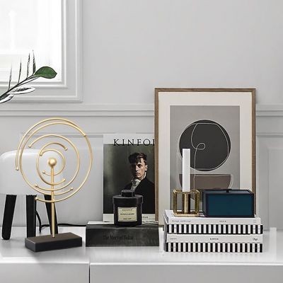 Image showing 7 th LuxenHome Abstract Celestial Orbit Gold Metal and Black Base Tabletop Decor