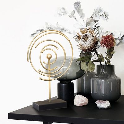 Image showing 8 th LuxenHome Abstract Celestial Orbit Gold Metal and Black Base Tabletop Decor