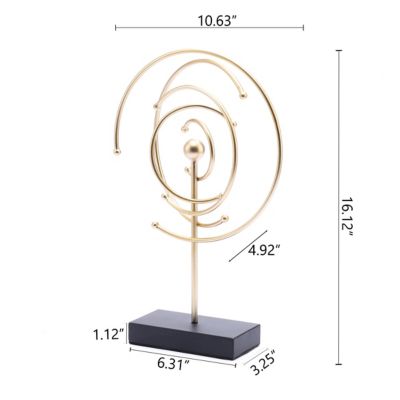 Image showing 9 th LuxenHome Abstract Celestial Orbit Gold Metal and Black Base Tabletop Decor