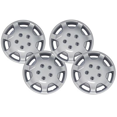 CCI Set of 4, Universal Fit Aftermarket Silver Snap On Hubcaps / Wheel Covers for 14 In. Standard Steel Wheels