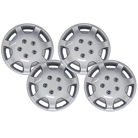 CCI Set of 4, Universal Fit Aftermarket Silver Snap On Hubcaps / Wheel Covers for 14 In. Standard Steel Wheels