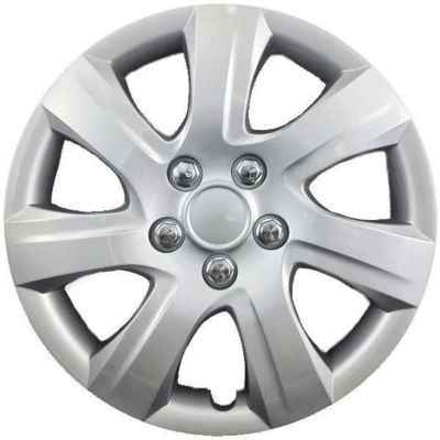 Image showing  Universal Fit Aftermarket Silver Snap-On Hubcaps/Wheel Covers for 16 In. Standard Steel Rims, 4-Pack