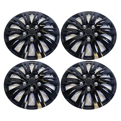 CCI Set of 4, Universal Fit Aftermarket Black Snap On Hubcaps / Wheel Covers for 16 In. Standard Steel Wheels