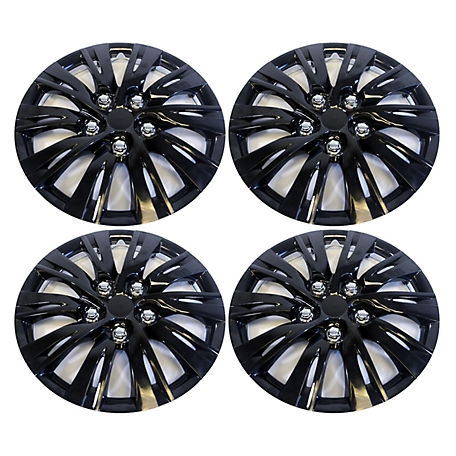 CCI Set of 4, Universal Fit Aftermarket Black Snap On Hubcaps / Wheel Covers for 16 In. Standard Steel Wheels