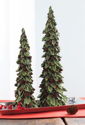 Melrose International Holly Leaf Holiday Trees with Pinecone Accents, 2 pc. Set