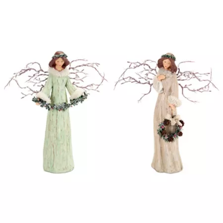 Melrose InternationalHoliday Angel Figurine with Branch Wings (Set of 2) Christmas Kitchen & Tabletop Decor