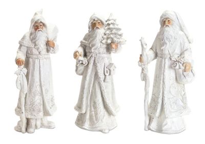 Melrose International Snowy White Winter Santa Figurine, Set of 3