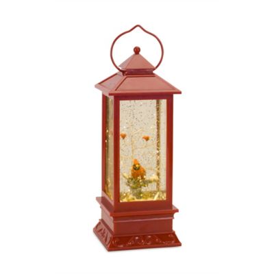 Melrose InternationalLED Snow Globe Lantern with Snowy Cardinals on Branch 11 in. H