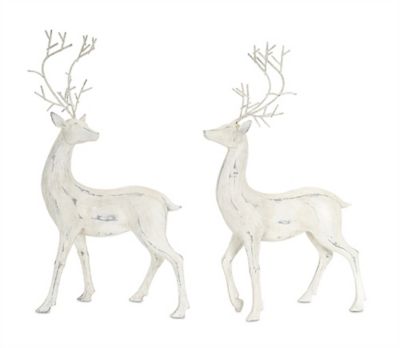 Melrose InternationalDistressed Ivory Deer Figurine with Metal Antlers (Set of 2)