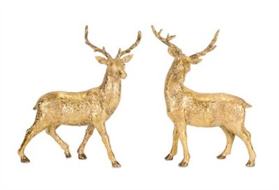 Melrose International Holiday Deer Figurine with Gold Finish (Set of 2)