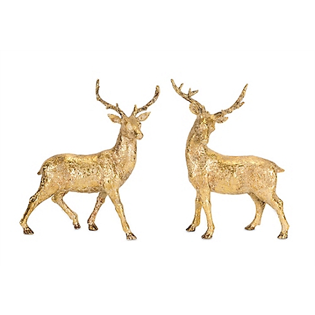 Melrose International Holiday Deer Figurine with Gold Finish (Set of 2)