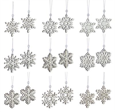 Melrose International Wooden Mini Snowflake Ornament (Set of 18)