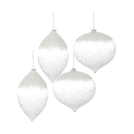 Melrose International White Beaded Glass Ornament (Set of 4)