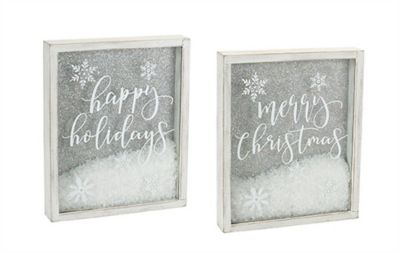 Melrose International Christmas Sentiment Box Frame with Snow (Set of 2)