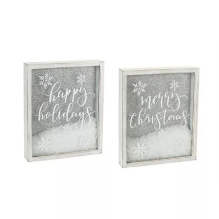 Melrose International Christmas Sentiment Box Frame with Snow (Set of 2) Christmas Wall Decor