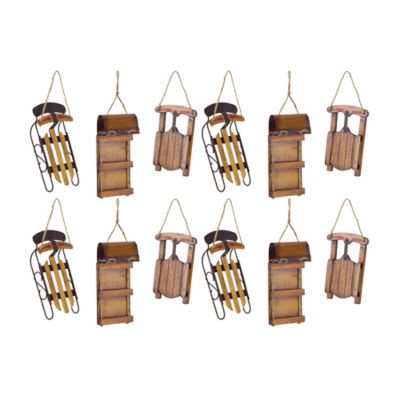 Melrose InternationalVintage Wood Sled Tree Ornament (Set of 12)