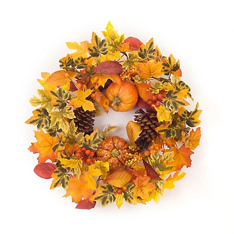 Melrose International Harvest Foliage Candle Ring with Pumpkin and Pinecone Accents 20.5 in. D
