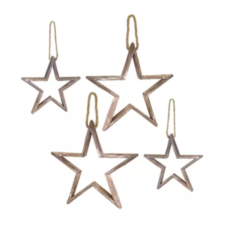 Melrose International Natural Wood Star Ornament with Jute Hanger (Set of 2) Christmas Ornaments & Tree Toppers