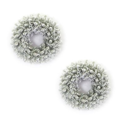 Melrose International Flocked Pine Candle Ring Wreath (Set of 2)