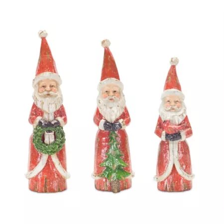 Melrose International Distressed Wooden Santa Figurine (Set of 3) Christmas Kitchen & Tabletop Decor