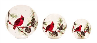 Melrose International LED Frosted Glass Cardinal and Pine Orb (Set of 3)