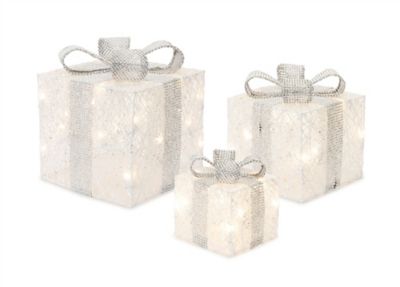 Melrose InternationalLED Lighted Presents with Silver Bow Ties (Set of 3)