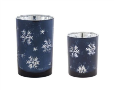 Melrose International Frosted Votive Candle Holder with Snowflake Design (Set of 2)