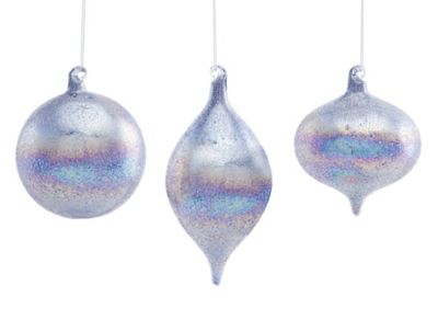 Melrose International Irredescent Silver and Blue Glass Ornament (Set of 4)