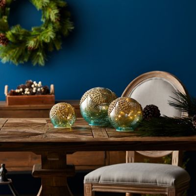 Image showing  LED Crackle Glass Gold and Blue Pinecone Orb (Set of 3)
