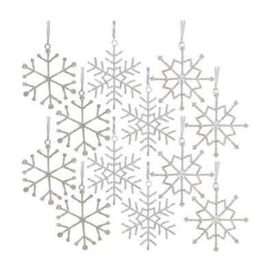 Melrose International Jeweled Metal Snowflake with Ribbon Hanger (Set of 12)