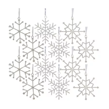 Melrose International Metal Snowflake with Ribbon Hanger (Set of 12) Christmas Ornaments & Tree Toppers