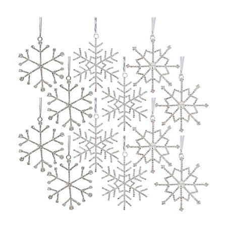 Melrose International Jeweled Metal Snowflake with Ribbon Hanger (Set ...