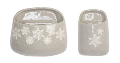 Melrose International Stoneware Wall Pocket with Snowflake Design (Set of 2)