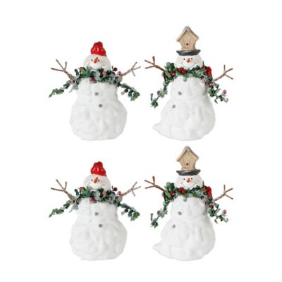 Melrose International Terra Cotta Melted Snowman Family with Bird and Pine Accents (Set of 2)