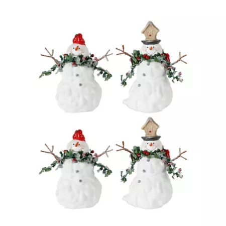 Melrose InternationalFamily of Cast Terracotta Snowmen with Bird and Pine Accents (Set of 2) Christmas Kitchen & Tabletop Decor