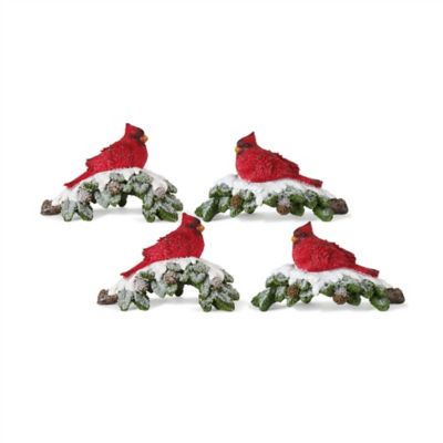 Melrose InternationalPerched Cardinal Bird on Snowy Pine Branch (Set of 4)