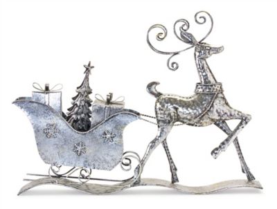 Melrose InternationalSilver Hammered Metal Deer with Sleigh and Presents Display 26.5 in. L