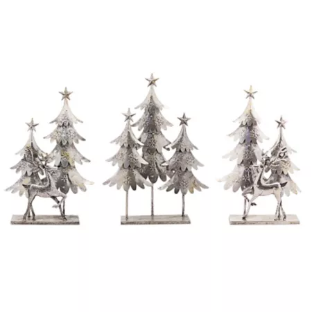 Melrose InternationalSilver Hammered Metal Deer and Tree Display (Set of 3) Christmas Kitchen & Tabletop Decor