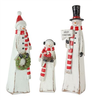 Melrose InternationalFrosted Square Snowman Family with Bird and Wreath Accent (Set of 3)