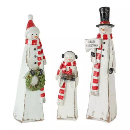 Melrose International Family of Frosted Square Snowmen with Bird and Crown (Set of 3) Christmas Kitchen & Tabletop Decor