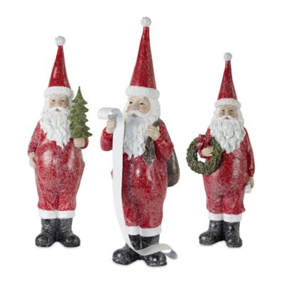 Melrose International Frosted Long John Santa with Pine and List Accent (Set of 3)