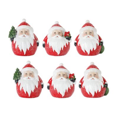 Melrose InternationalFrosted Round Santa Figure with Bird and Pine Accent (Set of 6)