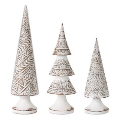 Melrose InternationalGeometric White Washed Wood Design Holiday Tree Decor (Set of 3)