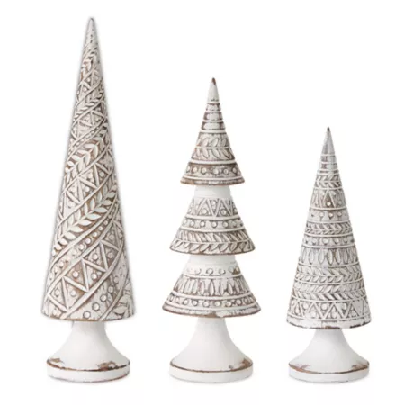 Melrose InternationalGeometric White Washed Wood Christmas Tree Decor (Set of 3) Christmas Kitchen & Tabletop Decor