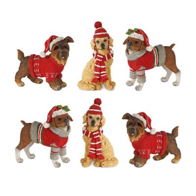 Melrose International Winter Dog Figurine with Hat and Sweater Accent (Set of 6)